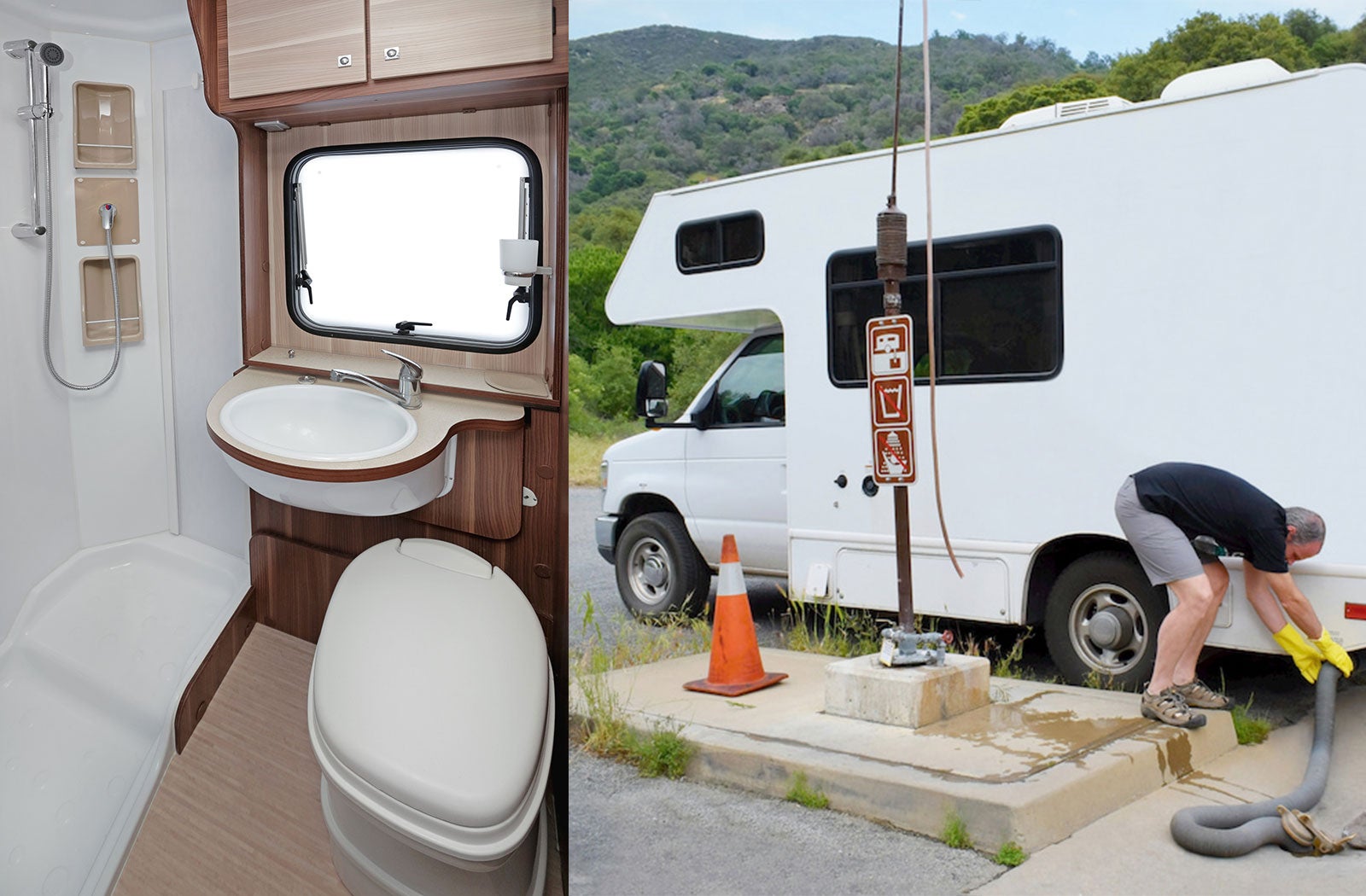 Portable RV/camper toilet and holding tank setup in Ashtabula, Ohio