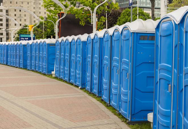Seasonal porta potty units set up at a Ashtabula, Ohio venue