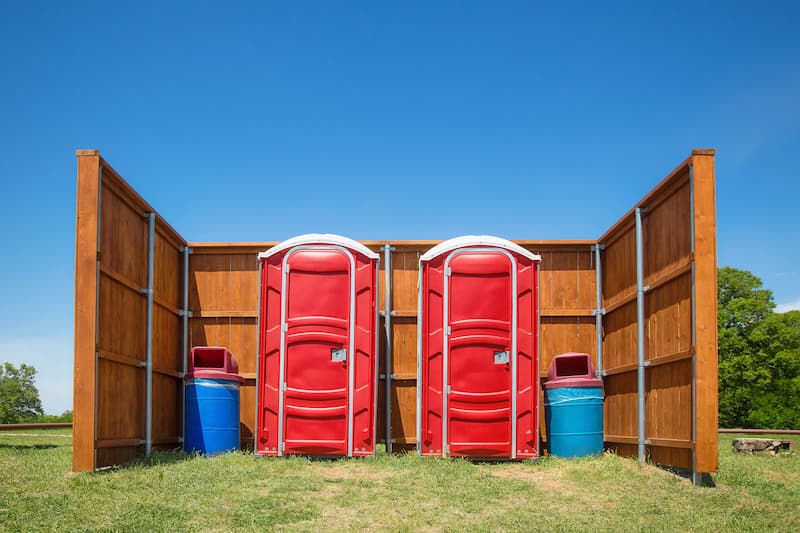 Short-term porta potty units staged for delivery in Ashtabula, Ohio